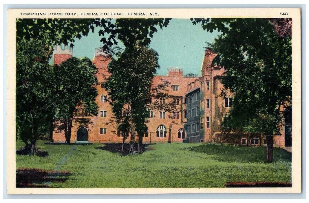 c1920 Tompkins Dormitory Elmira College Exterior Field Elmira New York Postcard