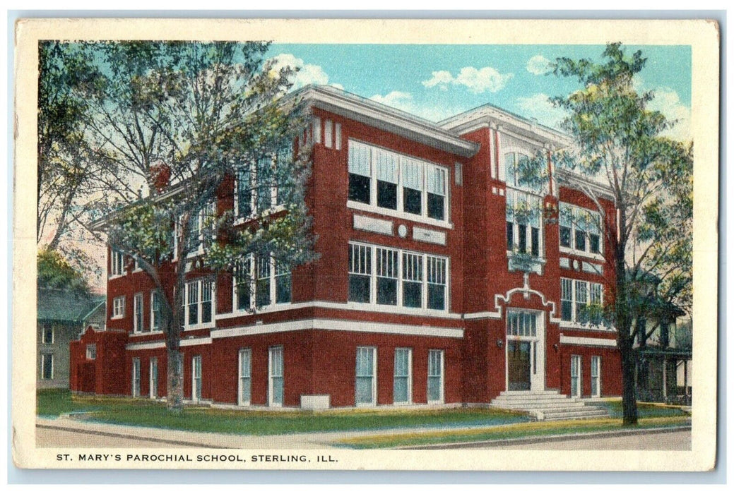 c1920 St. Mary's Parochial School Exterior Building Sterling Illinois Postcard