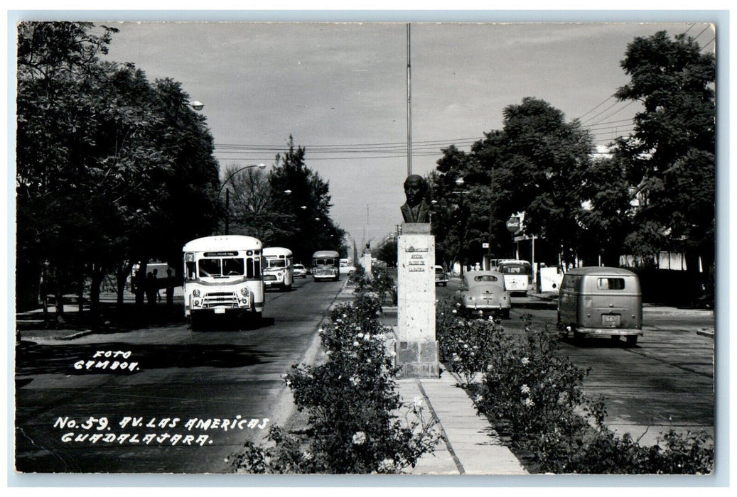 c1950's View of Avenue Las Americas Guadalajara Mexico RPPC Photo Postcard