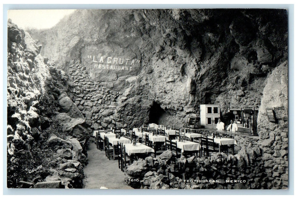 c1940's Restaurant Inside Cave La Gruta Teotihucan Mexico RPPC Photo Postcard