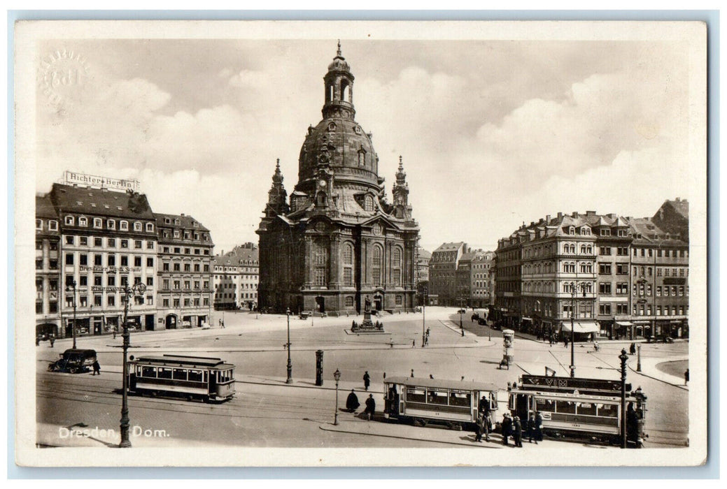 1926 Dresden Dom Trolley Car Germany Vintage Posted RPPC Photo Postcard