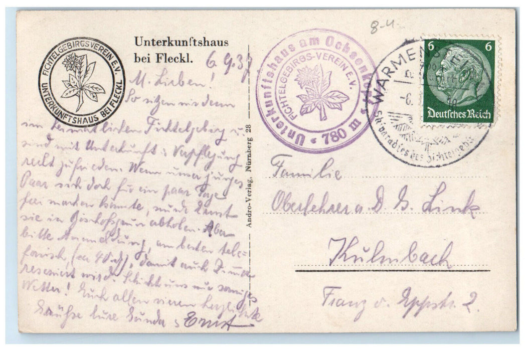 1937 Accommodation House of the FGV Ochsenkopf Germany RPPC Photo Postcard