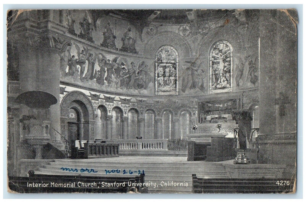 1921 Interior Memorial Church Stanford University Interior California Postcard