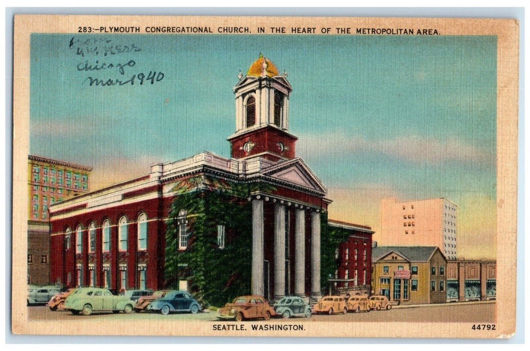 1940 Exterior View Plymouth Congregational Church Seattle Washington WA Postcard