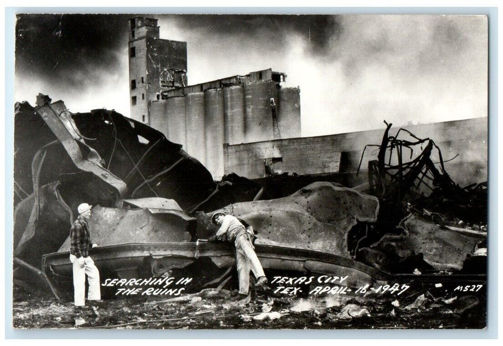 1947 Men Searching Ruins Explosion Disaster Texas City TX RPPC Photo Postcard