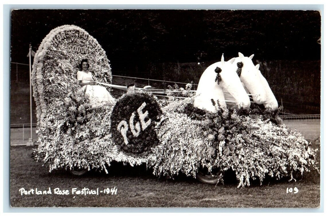 1941 Portland Rose Festival Parade Float PGE Oregon OR RPPC Photo Postcard