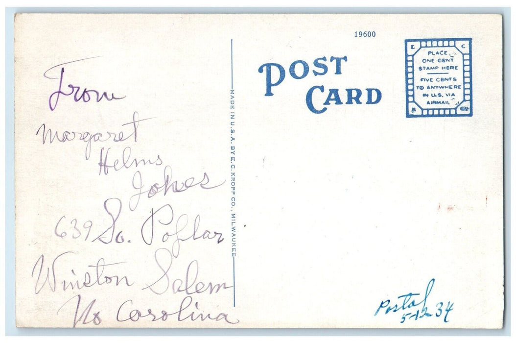 1920 Old Tavern Geo Washington Spent Night Winston-Salem North Carolina Postcard