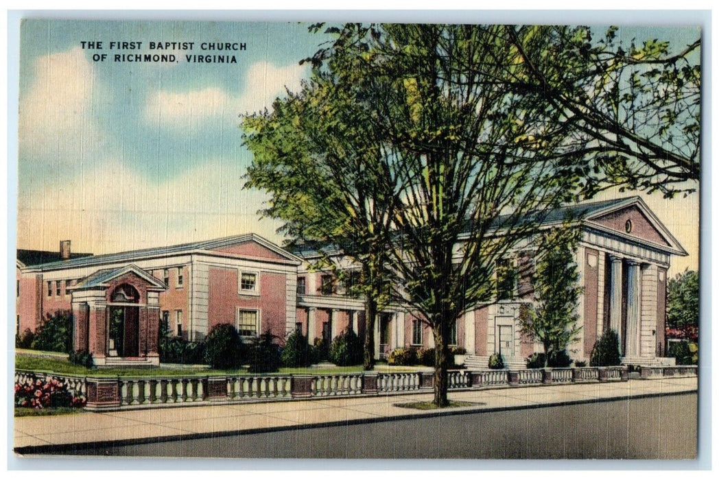 c1940 Exterior View First Baptist Church Richmond Virginia CA Unposted Postcard