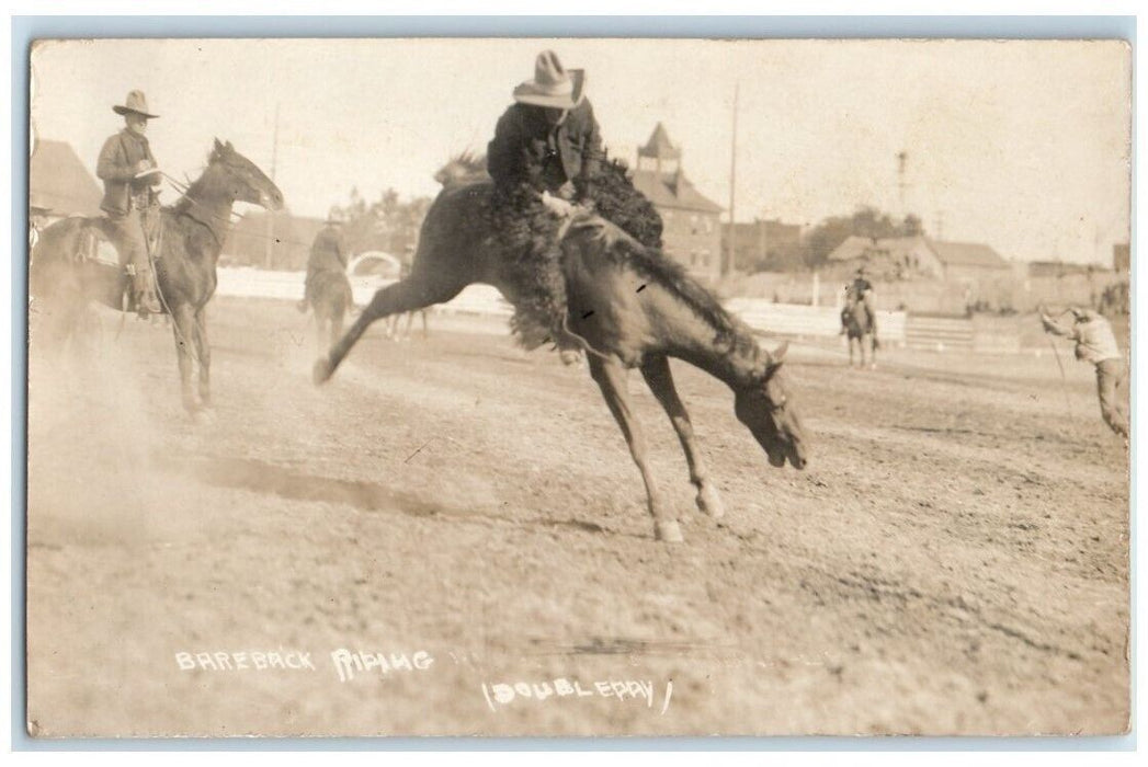 c1910's Bareback Riding Rodeo Cowboy Horses Doubleday RPPC Photo Postcard