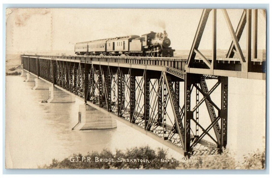1909 G.T.P.R. Saskatoon Railroad Bridge Saskatchewan Canada RPPC Photo Postcard