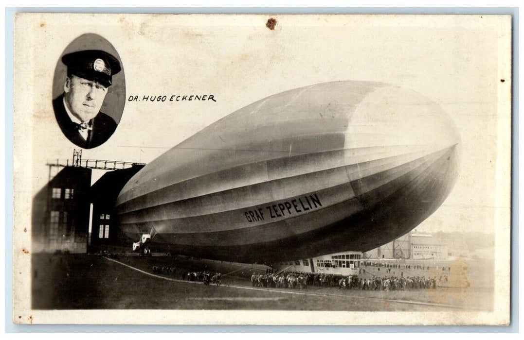 c1920's Dr. Hugo Eckener Graf Zeppelin View Germany RPPC Photo Postcard