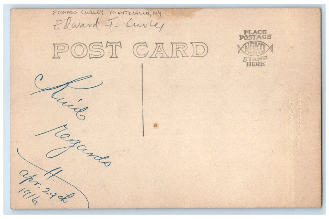 1916 Edward Curley Studio Portrait Monticello New York NY RPPC Photo Postcard