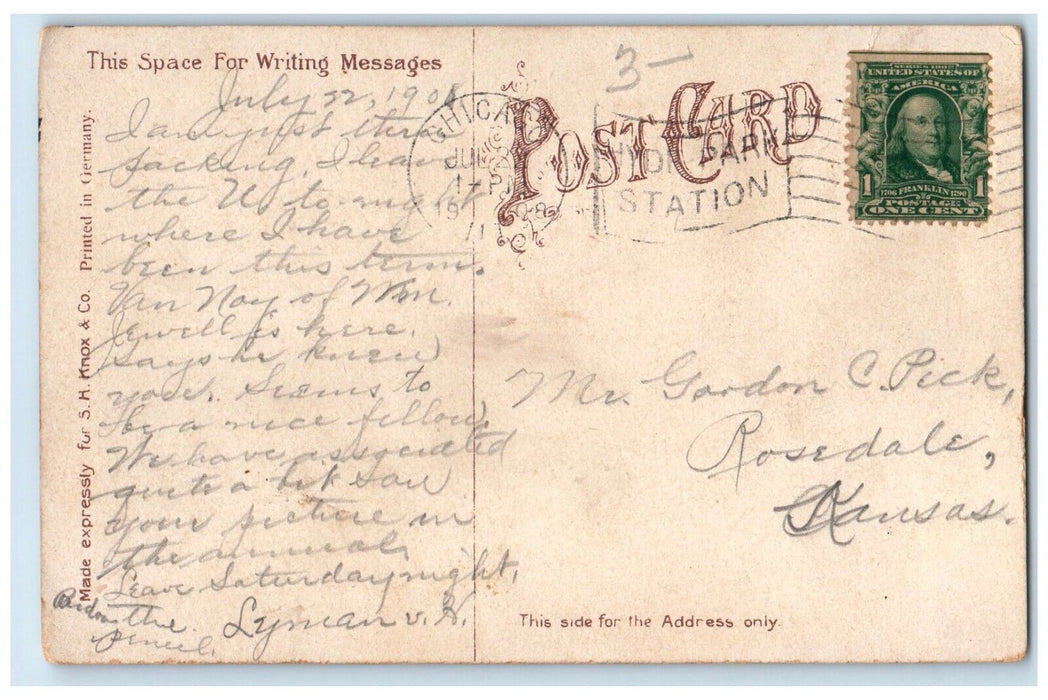 1908 Scene Douglas Park Chicago Illinois IL, Boat Posted Antique Postcard