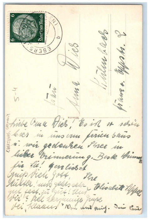 1932 Boating in River Grasses View Ebersburg Germany RPPC Photo Postcard
