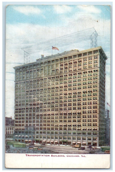 1917 Transportation Building Cars Street View Chicago Illinois IL Postcard