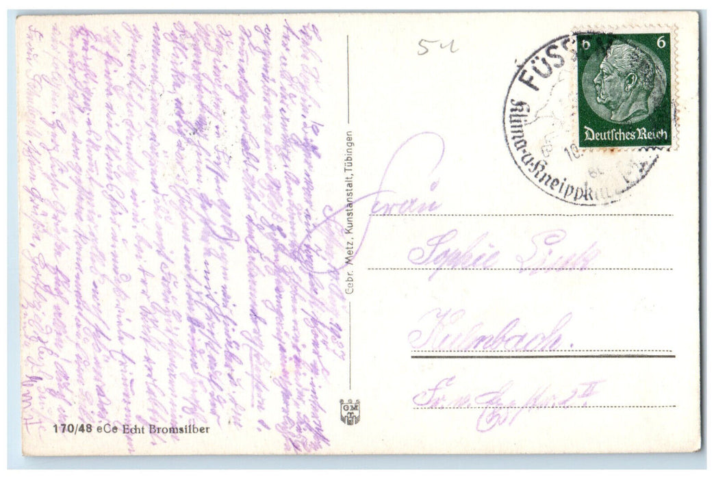 1937 Mountains Rivers Name Füssen Bavaria Germany RPPC Photo Postcard