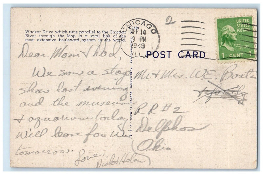1948 General Night Scene By Wacker Drive Chicago Illinois IL Vintage Postcard