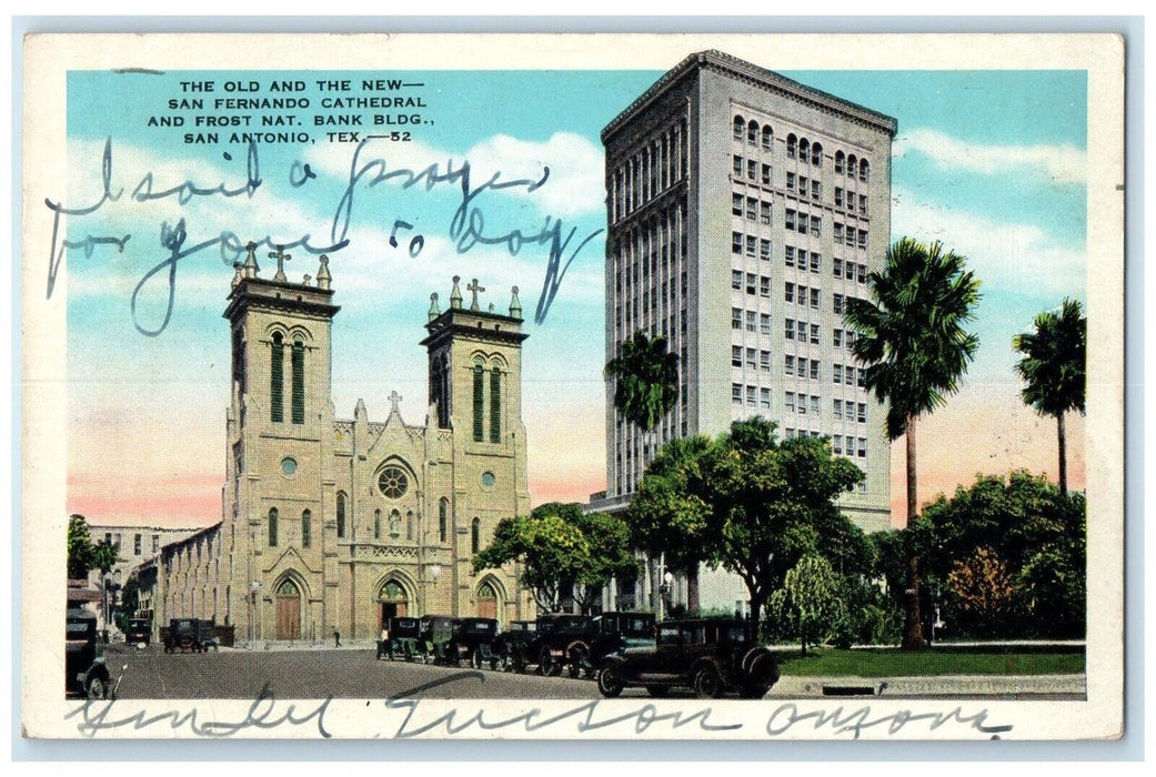 1938 Old New san Fernando Cathedral Frost Nat. Bank San Antonio Texas Postcard