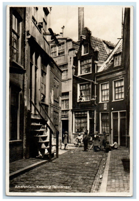 c1940's Curve Palm Street Amsterdam Netherlands Vintage RPPC Photo Postcard