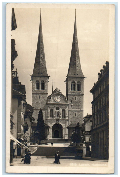 c1940's Entrance to Court Church Lucerne Switzerland RPPC Photo Postcard