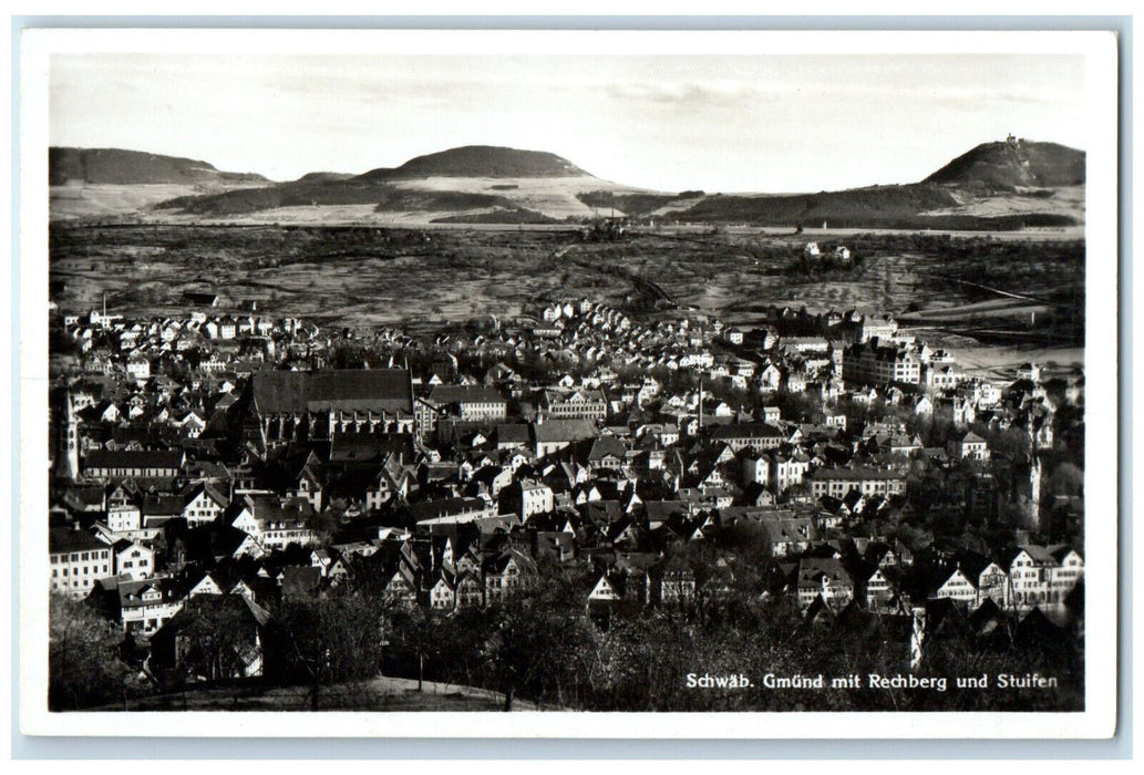 c1940's Swabia Gmund With Rechberg and Stuifen Germany RPPC Photo Postcard