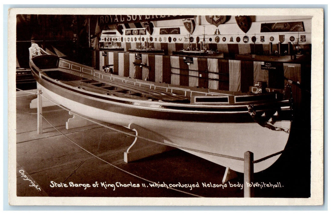 c1930s Stale Bardge of King Charles II in Portsmouth England RPPC Photo Postcard