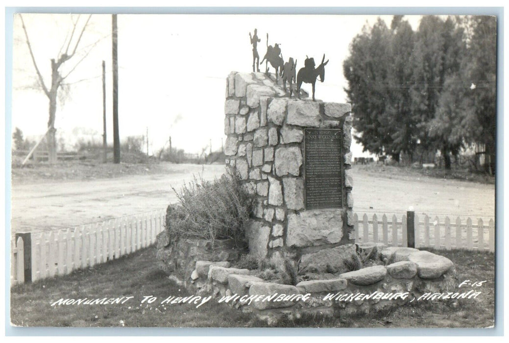 c1940's Monument To Henry Wickenburg Winckenburg Arizona AZ RPPC Photo Postcard