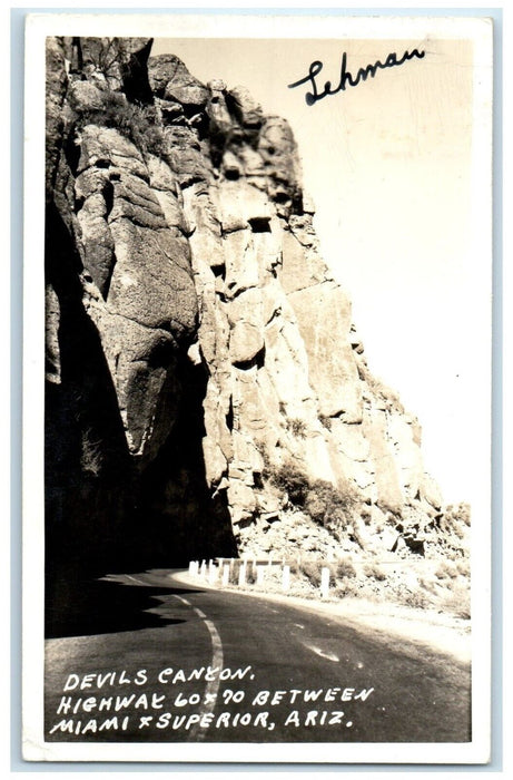 1948 Devils Canyon Highway Miami & Superior Arizona AZ RPPC Photo Postcard