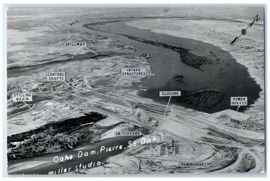 c1950's Aerial View Of Oahe Dam Pierre South Dakota SD RPPC Photo Postcard