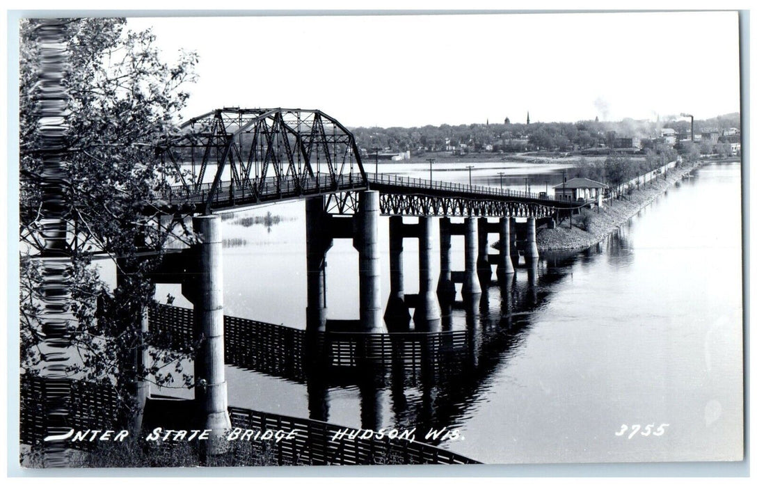 c1940's View Of Inter State Bridge Hudson Wisconsin WI RPPC Photo Postcard