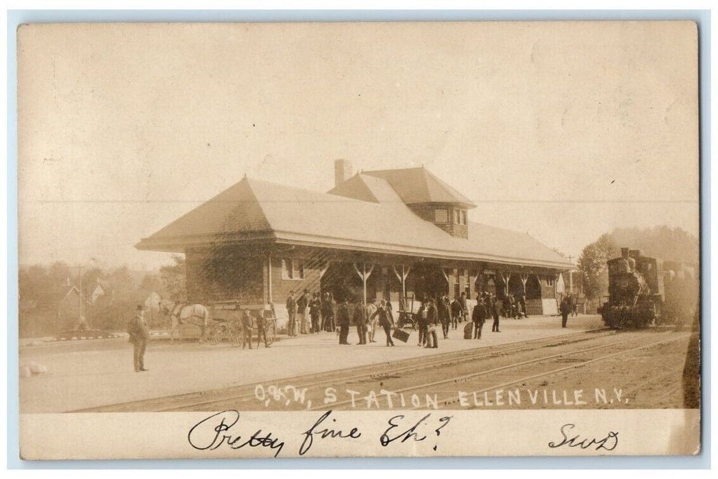 1907 O&W Railroad Train Depot Station Ellenville New York NY RPPC Photo Postcard