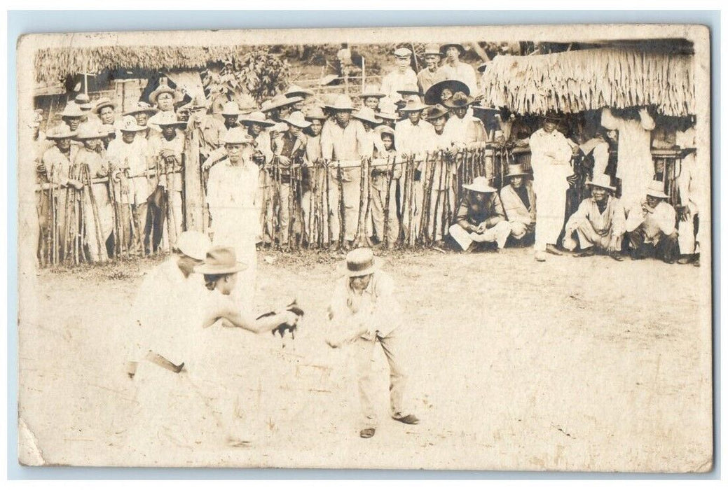 1910 Village Natives Crowd Gathering Huts Cebu Philippines RPPC Photo Postcard