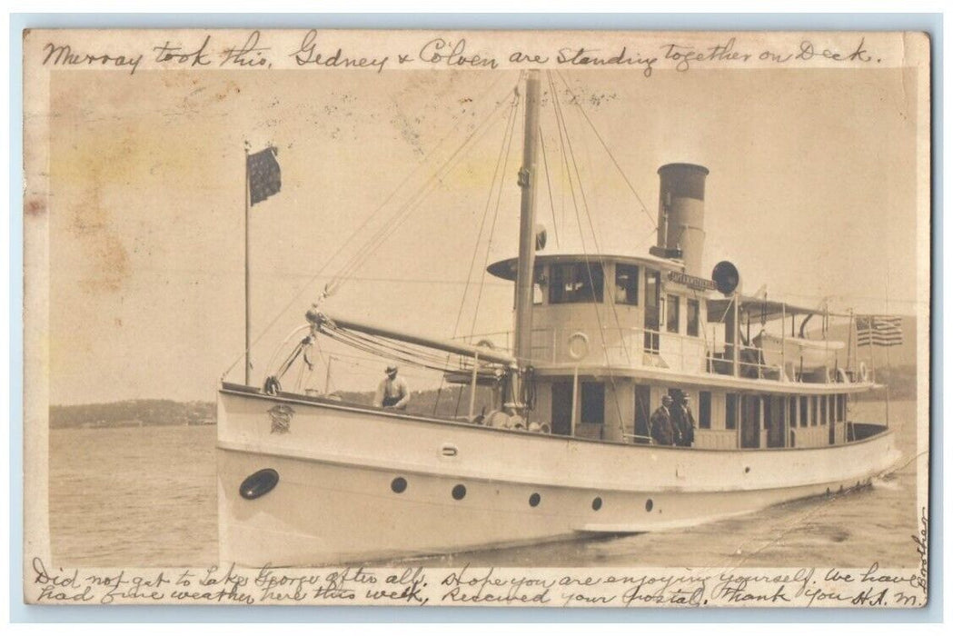 1907 Steamship Boat View Cpt. Wetherhill Newburgh NY RPPC Photo Posted Postcard