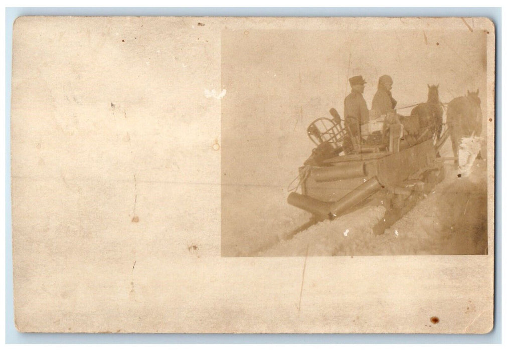c1910's Moving Unique Horses Sleigh Winter RPPC Photo Posted Antique Postcard