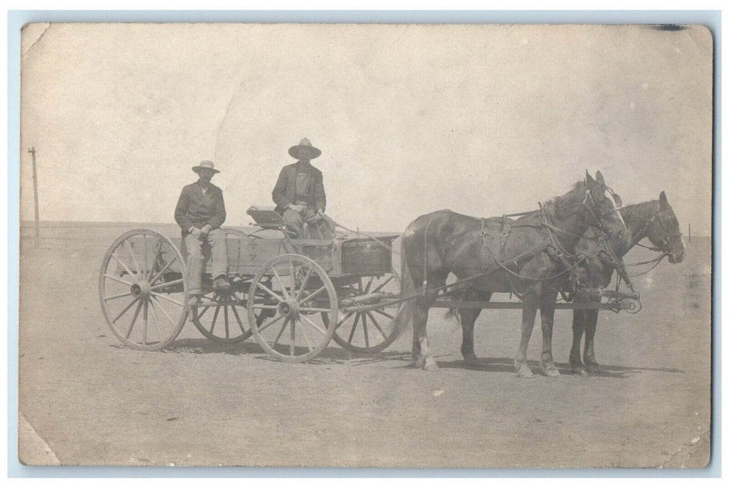 c1910's Man Riding Horse And Wagon RPPC Photo Unposted Antique Postcard