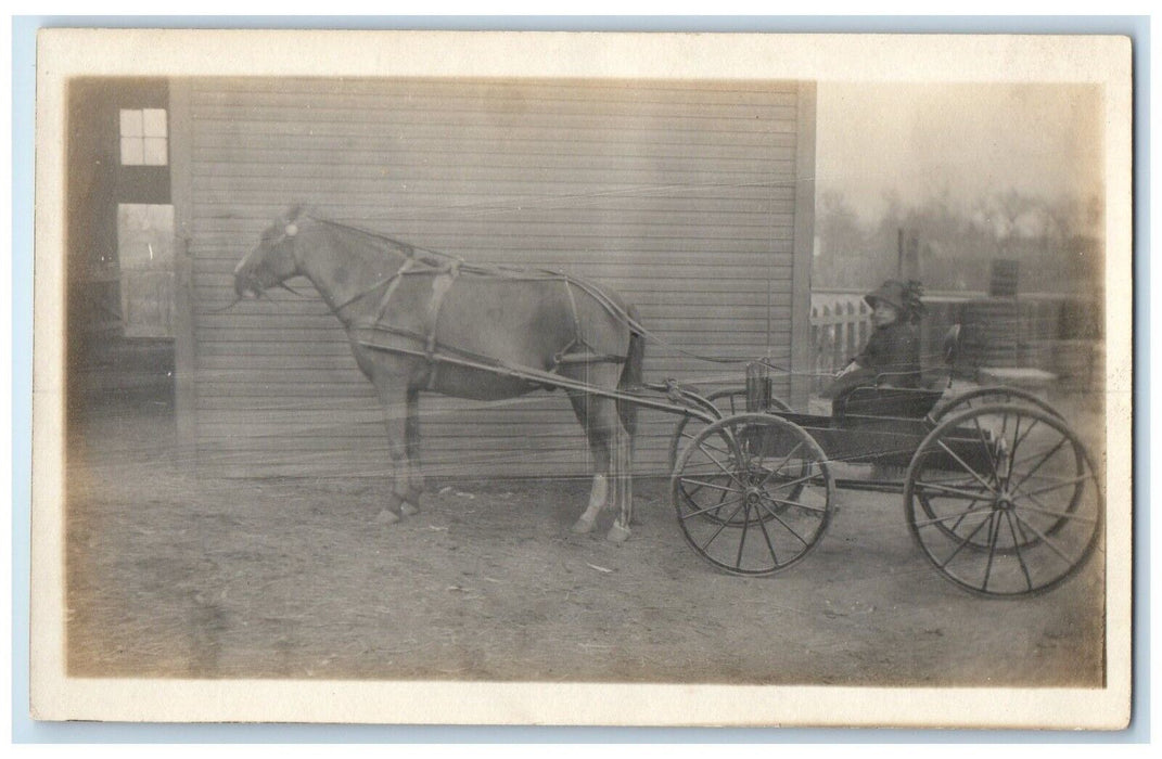 c1910's Little Girl Riding Horse And Wagon RPPC Photo Unposted Antique Postcard