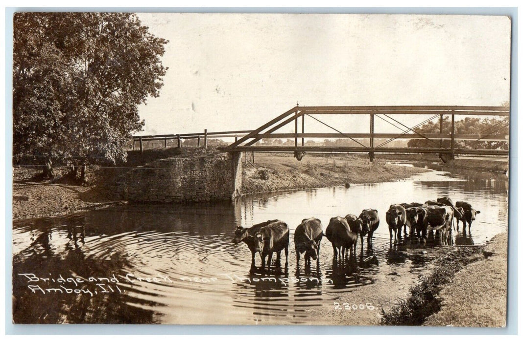 Bridge And Creek Near Thompsons Amboy Illinois IL RPPC Photo Posted Postcard