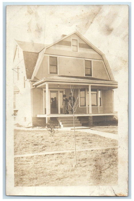 c1910's Couple Scene House Amboy Illinois IL RPPC Photo Antique Postcard