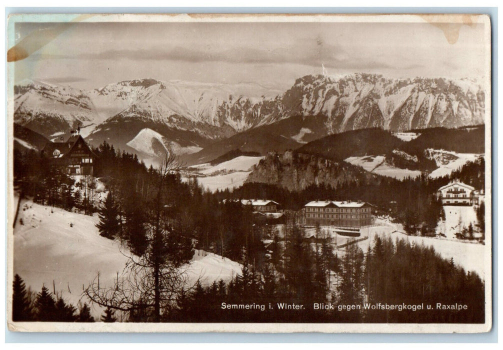 c1920's View Toward Wolfsbergkogel Raxalpe at Winter Austria RPPC Photo Postcard