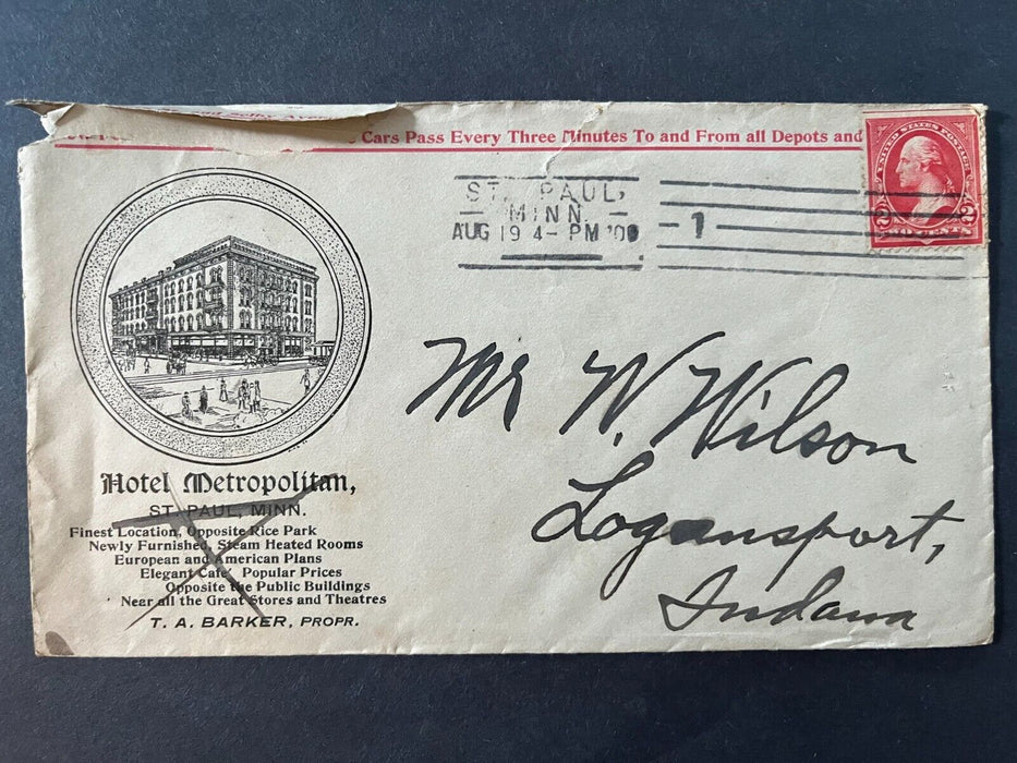 1900 Hotel Metropolitan St. Paul Minnesota Logansport Indiana Advertising Cover