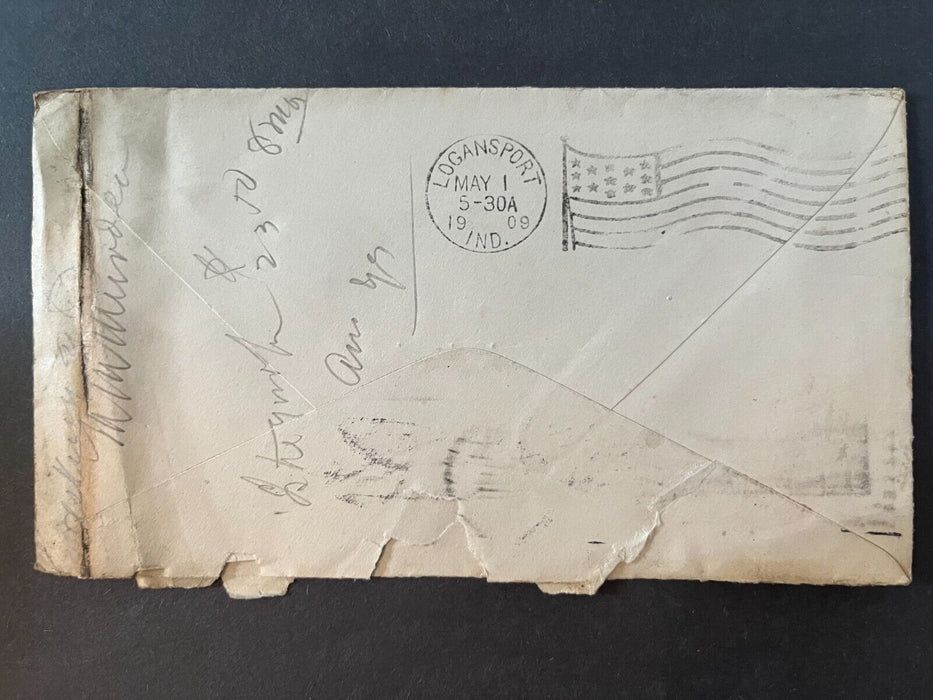 1909 Hurst Canton Ohio Logansport Indiana Flag Cancel 2 Cent Cover