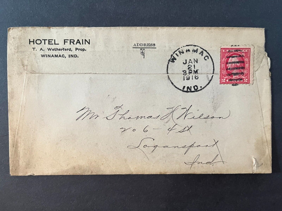 1916 Frain Hotel Winamac Indiana Illustrated Advertising 2 Cent Cover