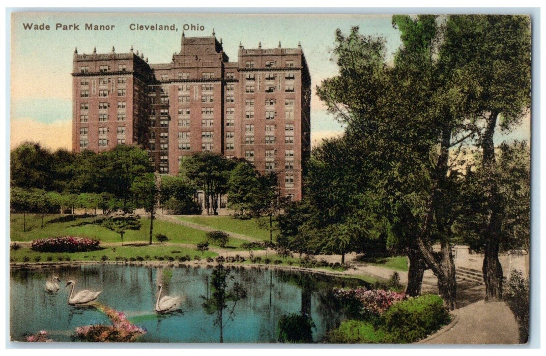 c1940 Scenic View Wade Park Manor Building Cleveland Ohio Hand Colored Postcard