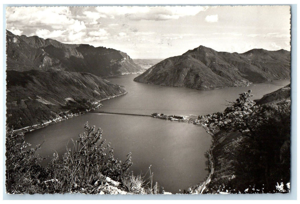 c1960's Lake Lugano Bridge Of Melide Switzerland Posted RPPC Photo Postcard