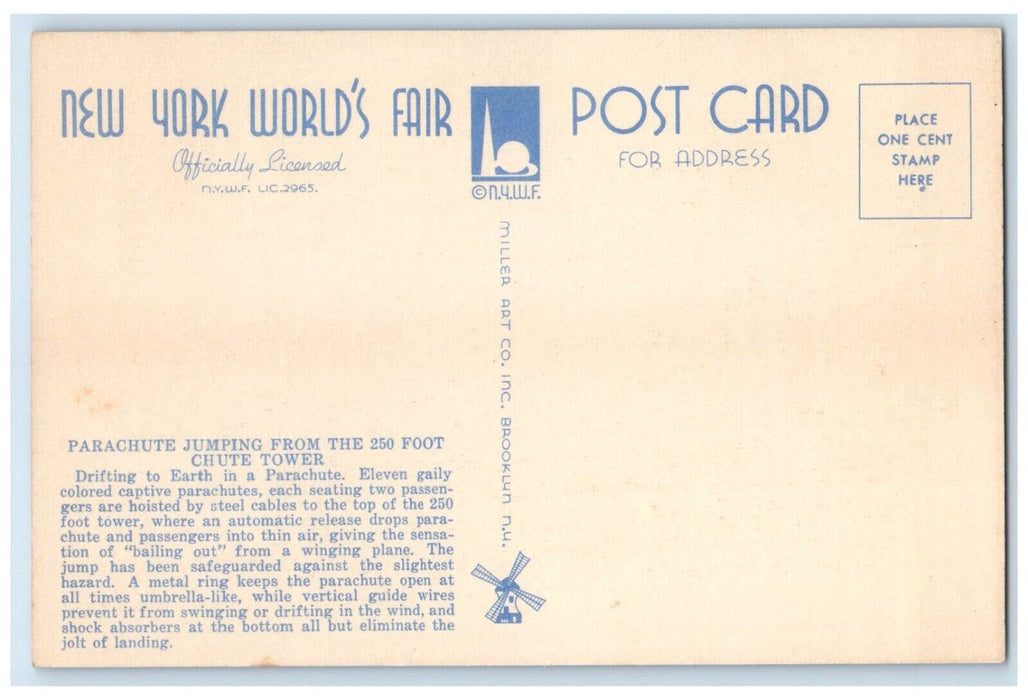 Greetings From New York World's Fair The Parachute Jump Chute Tower Postcard