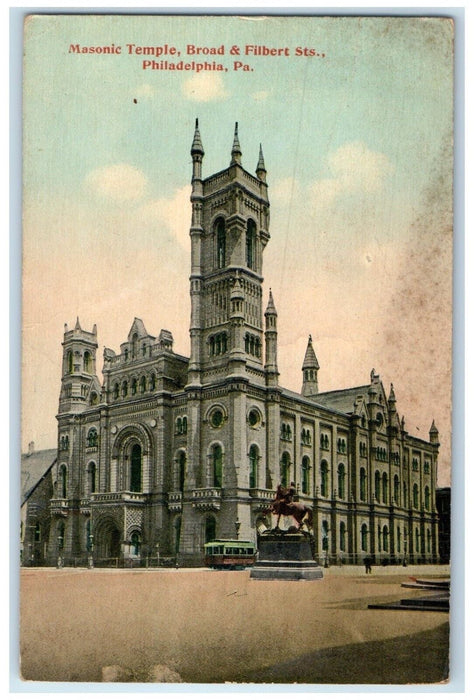 1918 Masonic Temple Broad Filbert Sts Trolley Philadelphia Pennsylvania Postcard