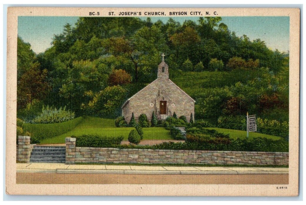 c1940 St. Joseph's Church Chapel Exterior Bryson City North Carolina NC Postcard