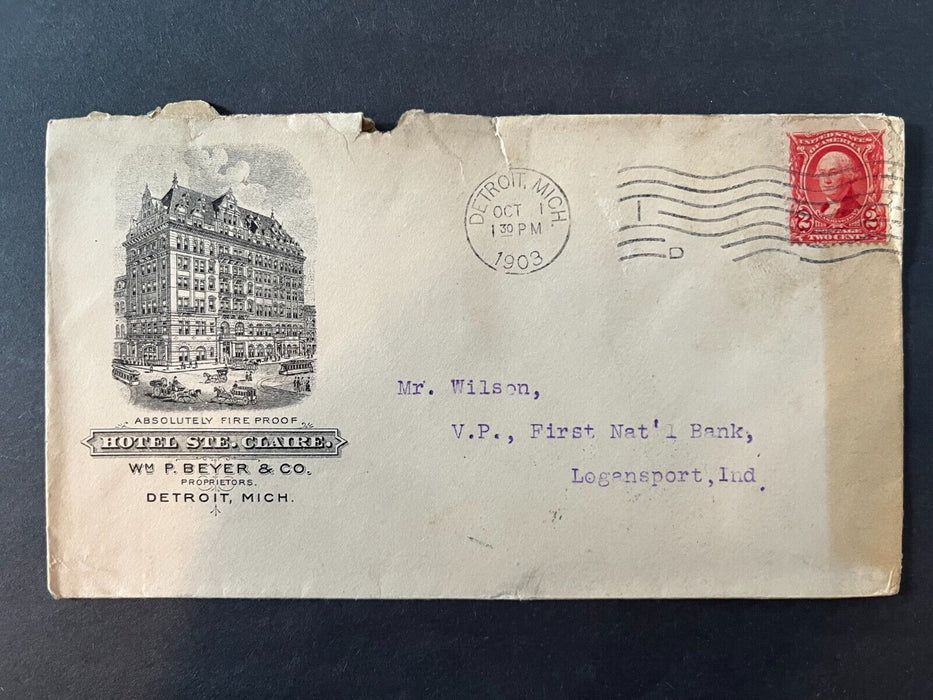 1903 Hotel Ste Claire Detroit Michigan Illustrated Advertising 2 Cent Cover