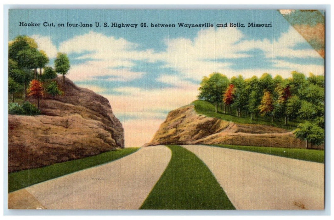 c1940 Hooker Cut Four-Lane Highway Waynesville Rolla Missouri Vintage Postcard