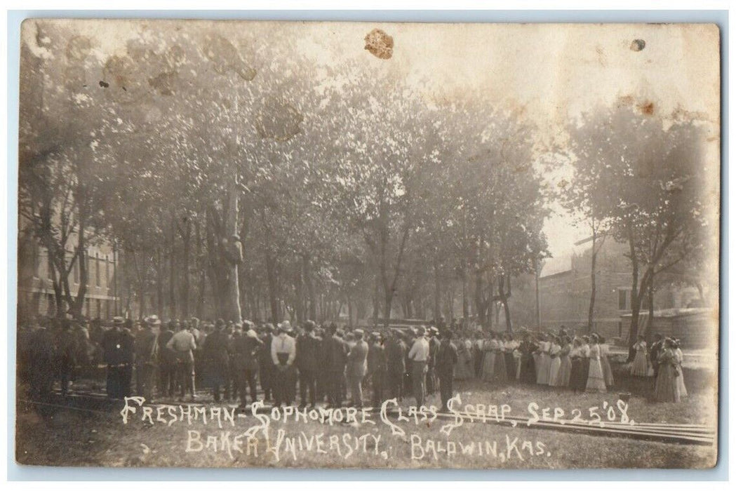 1908  Sophomore Freshman Scrap Baker University Baldwin KS RPPC Photo Postcard
